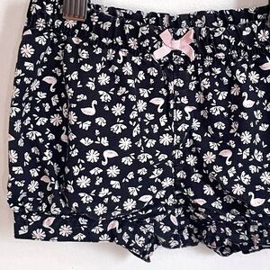 5/$20💥Swans & Flowers Baby Girl Pull-On Bubble Shorts, Charcoal White, Pink Bow